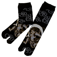 お祭り！和柄足袋ソックス！クルー丈！風神　黒